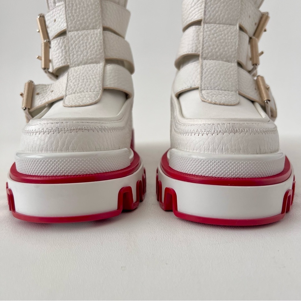 CHRISTIAN LOUBOUTIN | Dune Buckle Red Sole Ankle Platform Booties White Leather - Picture 7 of 16